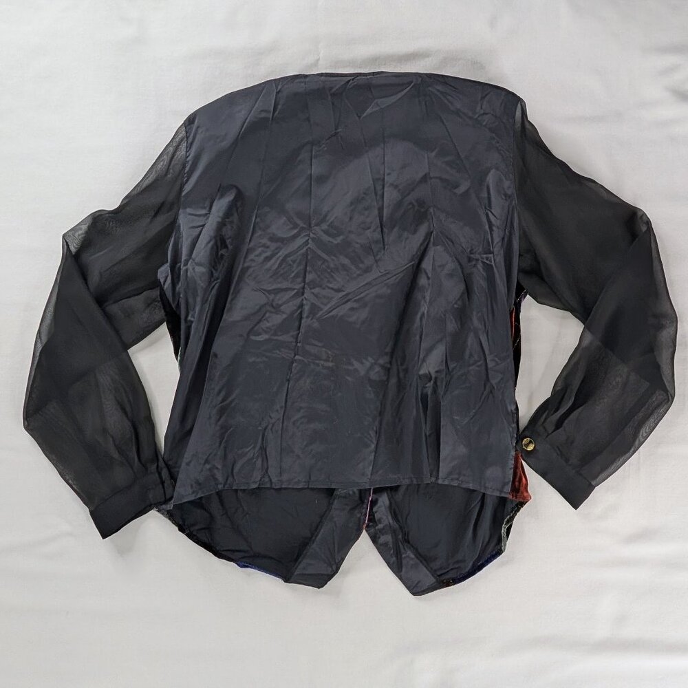 Vtg Patterned Checkered Velvet Button Up Black Sh… - image 3